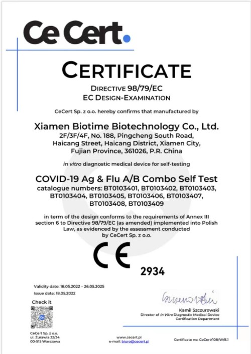Biotime's COVID-19 Ag & FluA/B Combo Test Obtains CE Mark for Self-testing